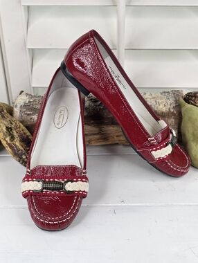 Talbots Ramona Rope-Bit Loafers Red Patent Leather Nautical Chic Flats